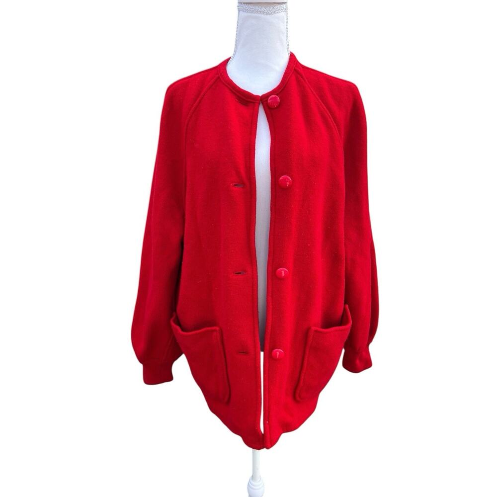 Women’s Red Button-Front Cardigan with Patch Pockets